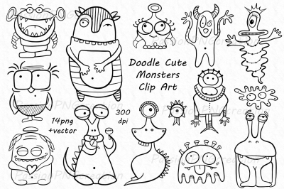 Doodle monsters clipart
