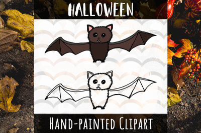 Halloween Bat Hand Painted Clipart 