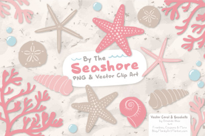Seashore Shells &amp; Coral Clipart in Soft Pink