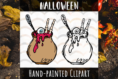 Scary Halloween Pot with eye and bones Clipart