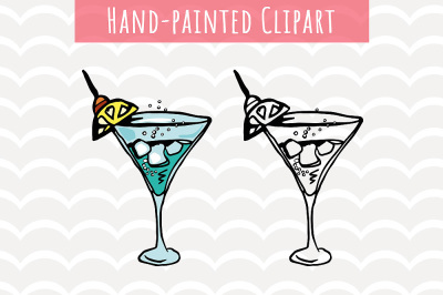 Hand painted watercolor cocktail digital clip art