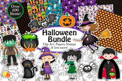 Halloween clipart set, Halloween graphics and illustrations