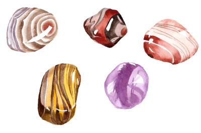 Watercolor semi precious stones PNG set