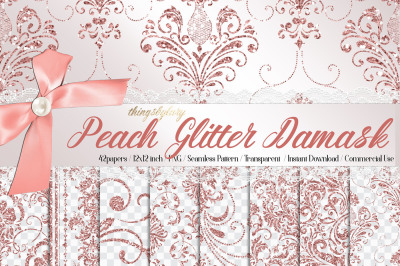 42 Pale Pink Peach Glitter Seamless Damask Ornament Overlays