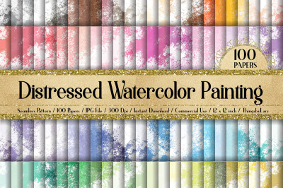100 Seamless Distressed Watercolor Painting Digital Papers