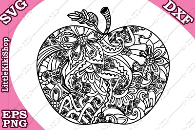 Zentangle Apple Svg, MANDALA APPLE SVG, Doodle Apple Svg