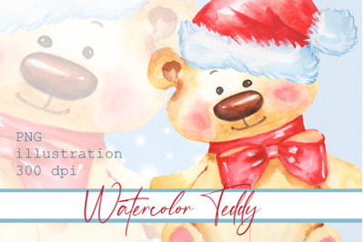 Christmas Teddy bear. Watercolor PNG Sublimation