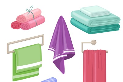 Household towels. Cotton bathroom hygiene towel vector isolated set