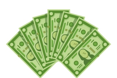 Money banknotes fan. Pile of dollars cash, green dollar bills heap or 