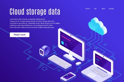 Cloud storage landing page. Synchronization clouds storages and device