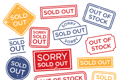 Sold out stamps. Out of stock rubber stamp&2C; red rectangular shopping l