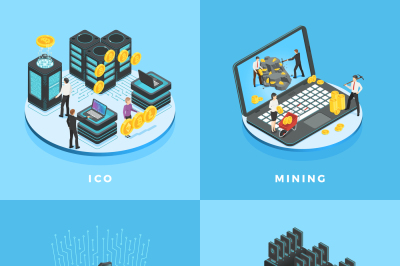 Cryptocurrency illustration. Electronic money, currency mining, ICO an