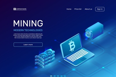 Cryptocurrency mining. Blockchain farms mainframe or mine computer sys