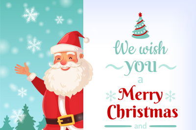 Merry Christmas card. Santa Claus greeting cards template, winter holi