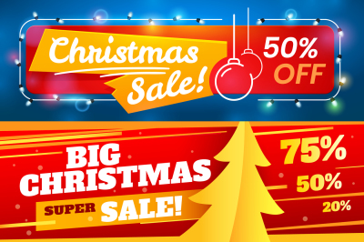 Xmas sale banners. Advertising christmas marketing deals&2C; winter holid