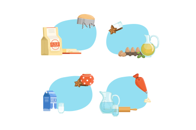 Vector cooking ingridients or groceries stickers