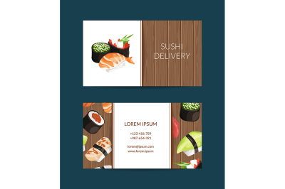 Vector business card templates in cartoon style for sushi