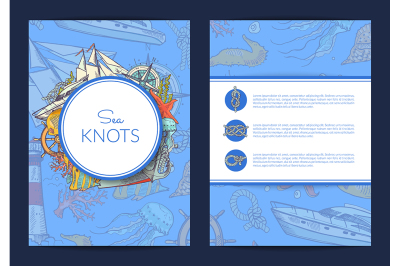 Vector card or brochure template with colored and sketched sea element