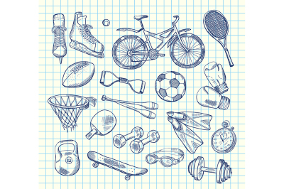 Vector hand drawn sports equipment