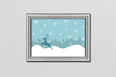 Seamless Winter Snow Scene with Deer | SVG | PNG | DXF