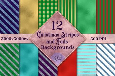 Christmas Stripes and Foils Backgrounds - 12 Image Set