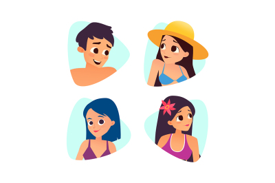 Set of summer cartoon avatars. Cartoon style