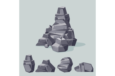 Set of mountain gray rocks. Cartoon isometric 3d flat style