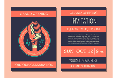 Vector invitation card template for karaoke music club