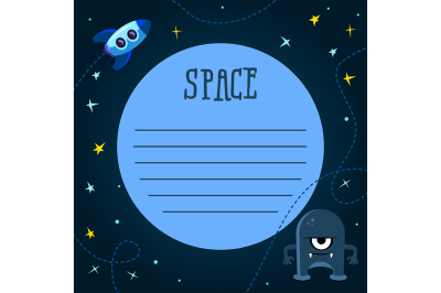 Spaceship background with space for your text in cartoon style