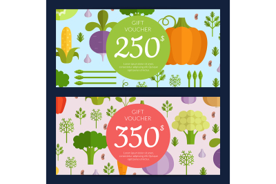 Vector flat vegetables vegan shopping voucher templates