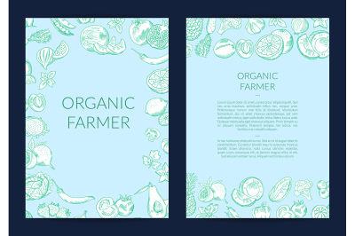 Vector handdrawn fruits and vegetables card, flyer template