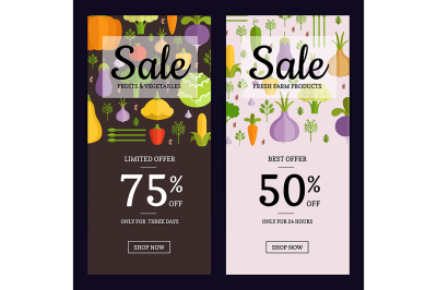 Vector flat vegetables vegan shop sale flyer, banner templates