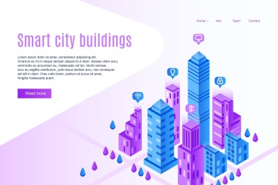 Intelligent city buildings. Urban landing page, futuristic cityscape a