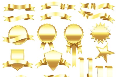 Gold banner ribbon. Elegant golden ribbons labels and products banners