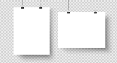 White blank posters hanging on binders. A4 paper page&2C; sheet on wall. 