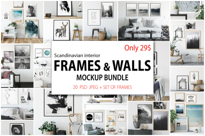 Scandinavian Interior Frames &amp; Walls Mockup Bundle