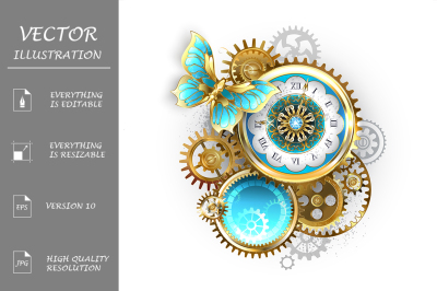 Clock and Gear with Butterfly ( Steampunk )