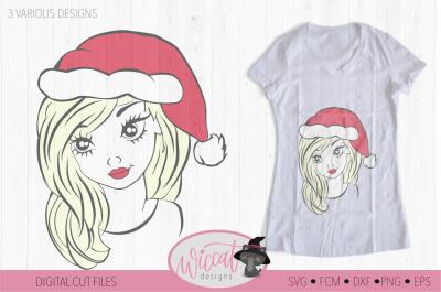 Christmas girl with hat svg, teen svg, Christmas files, face svg, dxf 