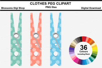 Polka Dot Clothes Peg/ Pin Clipart, multi colours, 36 PNG files