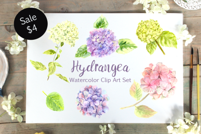 Watercolor Hydrangea Clip Art Set