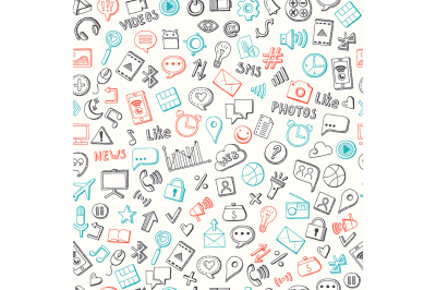 Vector pattern background with social media hand drawn elements