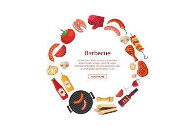 Vector illustration with barbecue, grill or steak cooking