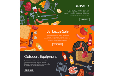 Vector horizontal banner templates for barbecue or grill cooking