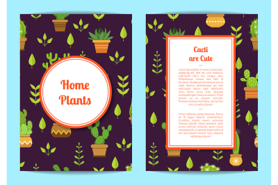 Vector card template with lettering, cacti in pots