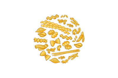 Vector cartoon pasta types concept illustration