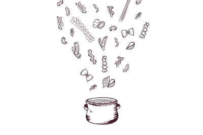 Vector hand drawn pasta pan concept illustration