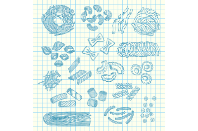 Vector hand drawn pasta types