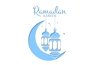 Vector Ramadan illustration in paper style with lanterns