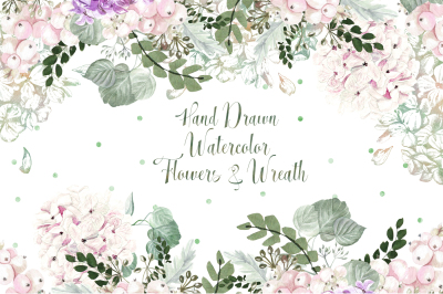 Hand Drawn Watercolor Flowers&Wreath