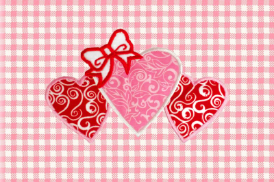 Three Hearts with Bow | Applique Embroidery